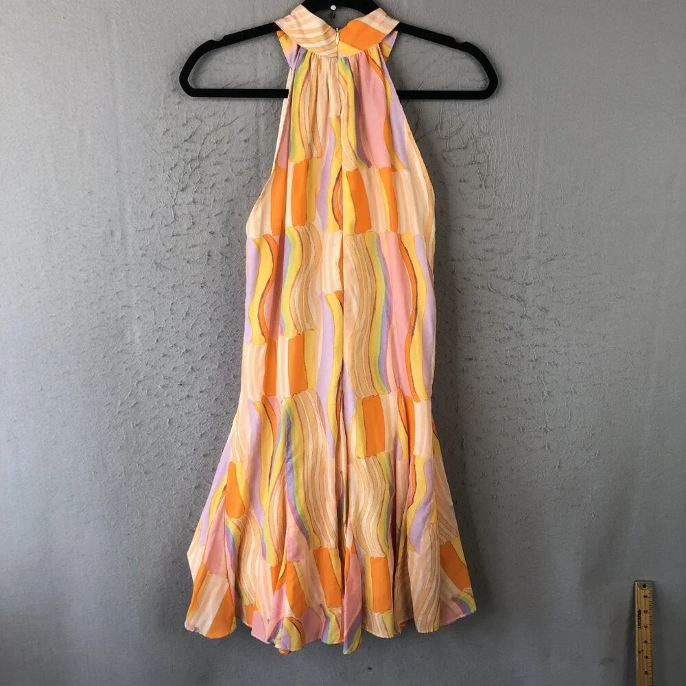 Fate Dress Womens Small Halter Neck Button Front Retro Boho Abstract Mod NEW - Picture 2 of 16